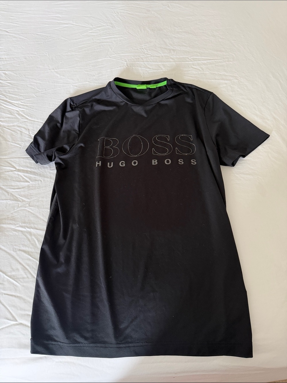 Hugo Boss Black Short-Sleeve Logo Tee with Green Neck Trim